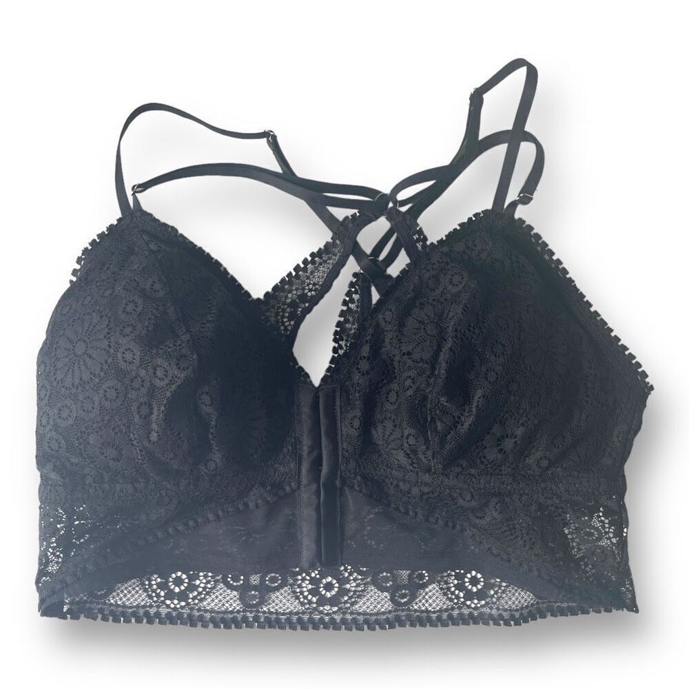 Aerie Front‎ Closure Black Lace Strappy Bra-let